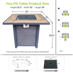 25.2'' H x 30'' W Propane Outdoor Fire Pit Table with Lid
