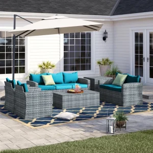 Arlington Outdoor Wicker 7 Person Seating Group with Cushions